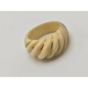 Vintage 14k Solid Gold & Wood Turned Ring Sz 6 Swirl Design